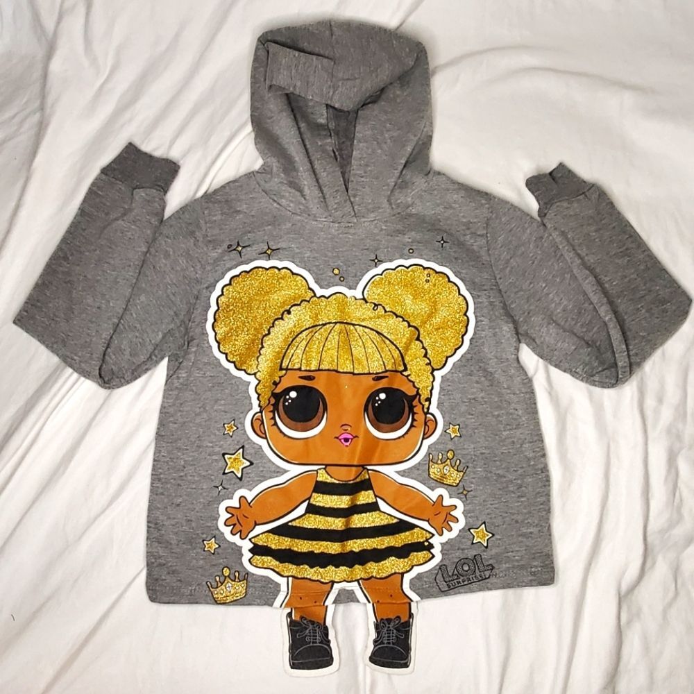 Lol Surprise Girls Gray Sweater Queen Bee Graphic Hoodie Kids Size Large